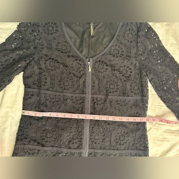 NWT Laundry by Shelli Segal Black Lace Long Sleeve Zip Front Shift Dress Size 12 - Picture 6 of 13